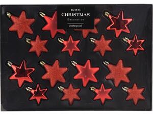 Σετ χριστουγεννιάτικα στολίδια-αστέρια 16 τεμαχίων, 3 σχεδίων κόκκινα