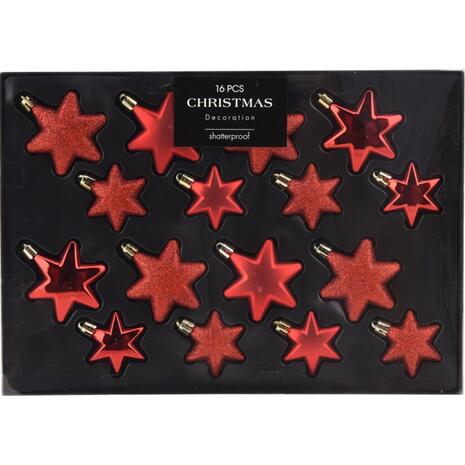 Σετ χριστουγεννιάτικα στολίδια-αστέρια 16 τεμαχίων, 3 σχεδίων κόκκινα