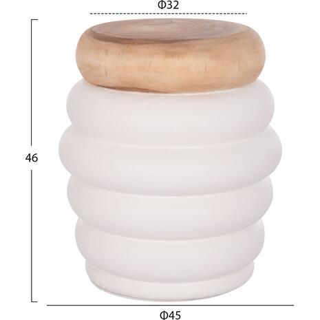 ΣΚΑΜΠΟ PUFFAT HM18172.02 FIBER CEMENT ΛΕΥΚΟ- ΞΥΛΟ TEAK TOP Φ45x46Υεκ.