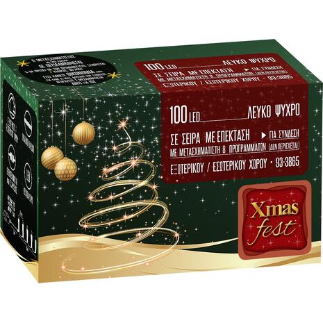 100 Λαμπάκια LED Λευκό Ψυχρό σε Σειρά με Επέκταση & Προγράμματα IP44 5m (δεν Περιέχεται ο Μετασχηματιστής)