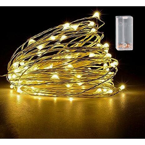 100 Λαμπάκια LED Copper Μπαταρίας Λευκό Θερμό σε Σειρά με Controller IP20 10,3m