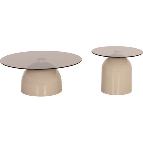 ΣΕΤ 2 ΤΡΑΠΕΖΙΑ ΣΑΛΟΝΙΟΥ BELLINS HM18314.04 ΜΠΕΖ ΜΕΤΑΛ.ΒΑΣΕΙΣ--ΓΥΑΛΙ Φ50εκ & Φ40εκ