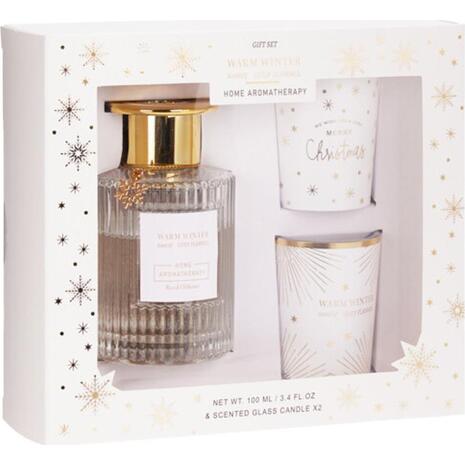 Σετ αρωματικό diffuser & 2 κεριά Χριστουγεννιάτικα Cozy Flannel