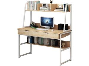 ΓΡΑΦΕΙΟ 2 Συρτάρια 2 Ράφια Μέταλλο Βαφή Άσπρο, MDF - Melamine Απόχρωση Maple (ΕΟ404,2)