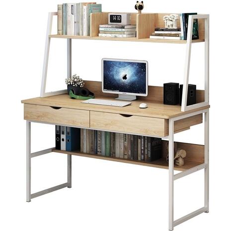 ΓΡΑΦΕΙΟ 2 Συρτάρια 2 Ράφια Μέταλλο Βαφή Άσπρο, MDF - Melamine Απόχρωση Maple (ΕΟ404,2)