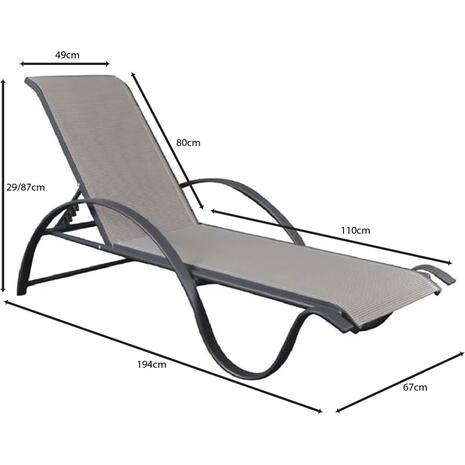 NEXT Ξαπλώστρα, Στοιβαζόμενη Αλουμίνιο Βαφή Ανθρακί Textilene Γκρι (Ε264,11)