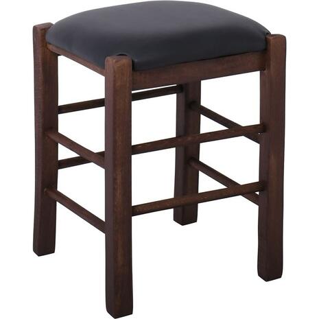 ΤΑΒΕΡΝΑΣ Σκαμπό Βοηθητικό, Οξιά Βαφή Εμποτισμός Καρυδί, Κάθισμα Pu Μαύρο (Ρ978,Ε2Τ)