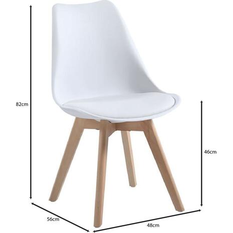 MARTIN Καρέκλα Τραπεζαρίας Κουζίνας, Ξύλο, PP Άσπρο, Αμοντάριστη Ταπετσαρία (σετ 4 τεμαχίων) (ΕΜ136,101)