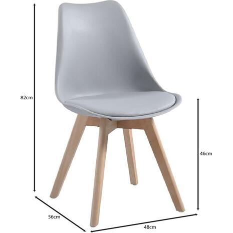 MARTIN Καρέκλα Τραπεζαρίας Κουζίνας, Ξύλο, PP Γκρι, Αμοντάριστη Ταπετσαρία (σετ 4 τεμαχίων) (ΕΜ136,401)