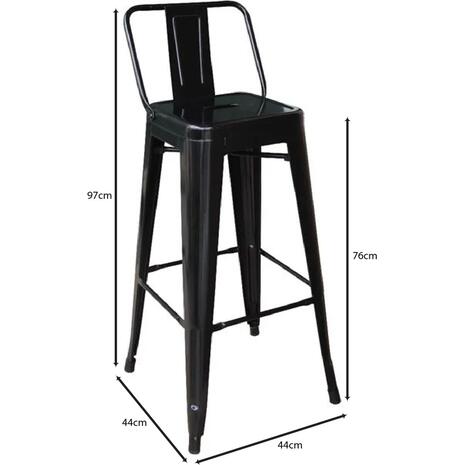 RELIX Σκαμπό Bar με Πλάτη, Μέταλλο Βαφή Μαύρο (Ε5199,1W)