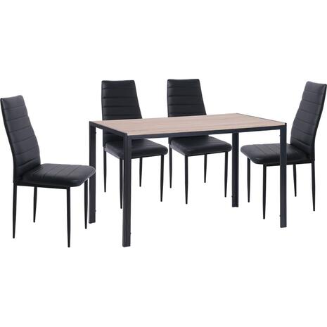 JETTA-GABO Τραπεζαρία Κουζίνας Μέταλλο Βαφή Μαύρο, Τραπέζι Sonoma + 4 Καρέκλες Pvc Μαύρο (ΕΜ966,S1)