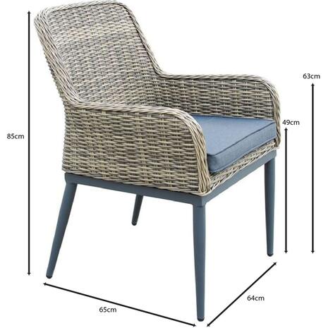 HAVANA Πολυθρόνα Τραπεζαρίας Κήπου-Βεράντας, ALU - Wicker Grey Brown, Μαξιλάρι Ανθρακί (Ε652)