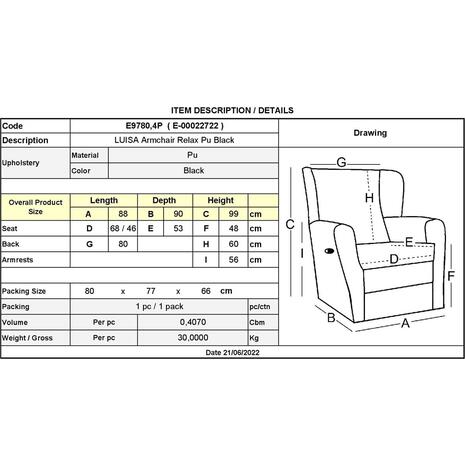 LUISA Πολυθρόνα Relax Σαλονιού - Καθιστικού Pu Μαύρο (Ε9780,4P)