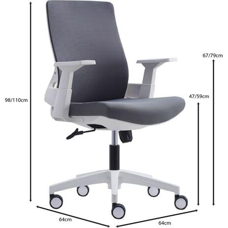 BF8950 Πολυθρόνα Γραφείου Άσπρο - Γκρι, Mesh Γκρι, Ύφασμα Γκρι (ΕΟ529,30)