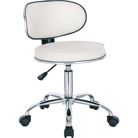 GLORY Σκαμπό με Πλάτη, Χρώμιο PU Άσπρο, Τροχήλατο, Ρύθμιση Ύψους, Περιστρεφόμενο (σετ 2 τεμαχίων) (ΕΜ404,1)