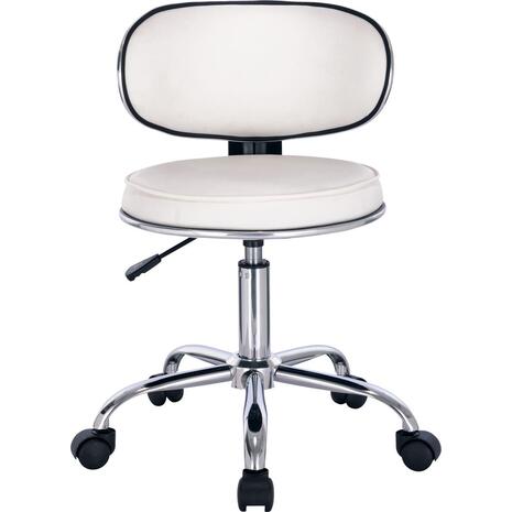 GLORY Σκαμπό με Πλάτη, Χρώμιο PU Άσπρο, Τροχήλατο, Ρύθμιση Ύψους, Περιστρεφόμενο (σετ 2 τεμαχίων) (ΕΜ404,1)