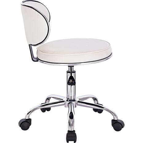 GLORY Σκαμπό με Πλάτη, Χρώμιο PU Άσπρο, Τροχήλατο, Ρύθμιση Ύψους, Περιστρεφόμενο (σετ 2 τεμαχίων) (ΕΜ404,1)