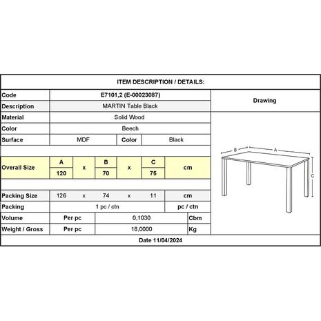 MARTIN Τραπέζι Κουζίνας - Εστιατορίου, Οξιά Φυσικό, MDF Μαύρο (Ε7101,2)