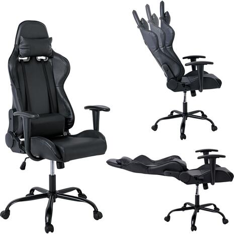 BF8350 Gaming Πολυθρόνα Γραφείου, Ανάκλιση Πλάτης έως 90°, Pu Μαύρο (ΕΟ578)