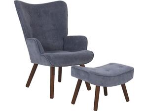 ALMA Πολυθρόνα - Μπερζέρα με Σκαμπό - Υποπόδιο Καρυδί Ύφασμα Velure Ανοιχτό Μπλε,K/D (Ε7141,5Κ) (Ανοιχτό μπλε)