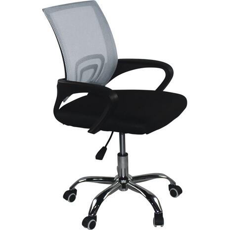 BF2101-F Πολυθρόνα Γραφείου χωρίς Ανάκλιση, Μέταλλο Χρώμιο Mesh Γκρι - Μαύρο (ΕΟ254,1FC1)
