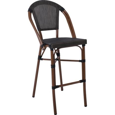 COSTA Σκαμπό BAR με Πλάτη, Αλουμίνιο Απόχρωση Καρυδί, Textilene Μαύρο (Ε289)