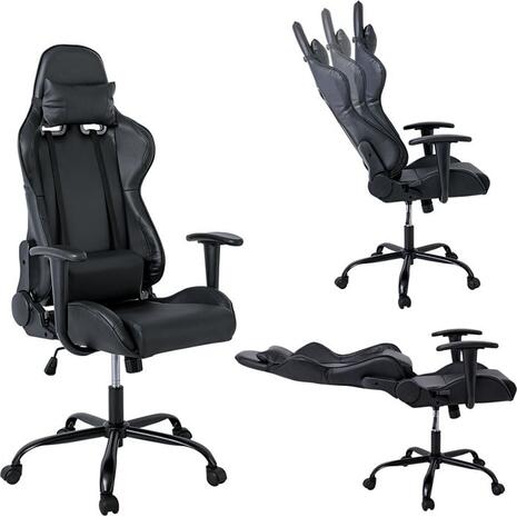BF8350 Gaming Πολυθρόνα Γραφείου, Ανάκλιση Πλάτης έως 90°, Pu Μαύρο (ΕΟ578)