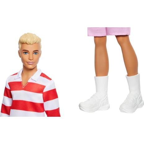 Κούκλα Ken Fashionistas με ροζ σορτσάκι και ριγέ κόκκινο/λευκό μπλουζάκι (HYV01)