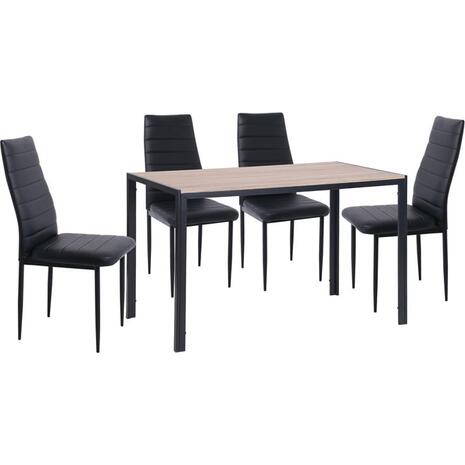 JETTA-GABO Τραπεζαρία Κουζίνας Μέταλλο Βαφή Μαύρο, Τραπέζι Sonoma + 4 Καρέκλες Pvc Μαύρο (ΕΜ966,S1)
