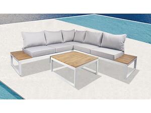 MEXICO Set Σαλόνι Κήπου Καναπές Γωνία + Τραπεζάκι Alu Άσπρο, Μαξιλάρια Γκρι (Ε6867,1)