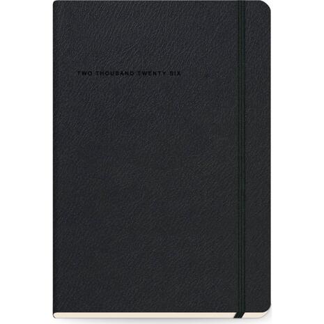 Ημερολόγιο ημερήσιο The Writing Fields Softline 2000 14x21cm 2026 με λάστιχο soft εξώφυλλο με υφή δέρματος μαύρο