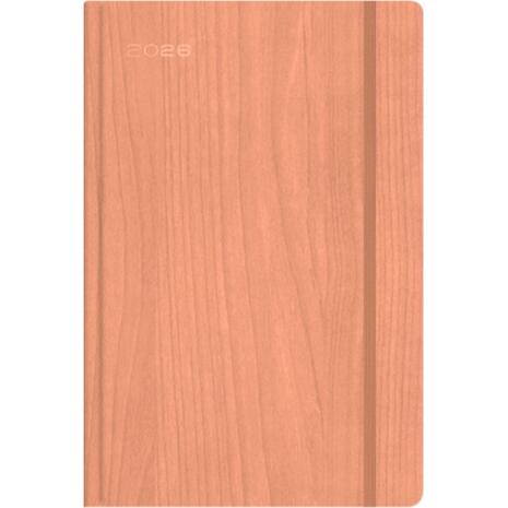 Ημερολόγιο ημερήσιο με λάστιχο TWF Woodstock 3090 ημιεύκαμπτο εξώφυλλο 2026 16,6x23,8 cm Κοραλί