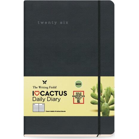 Ημερολόγιο ημερήσιο TWF 2026 Cactus 3400 soft με λάστιχο 13,8x20cm Black Shadow