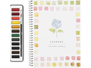 Βιβλίο Ζωγραφικής - χρωματισμού "Flowers" & 12 Νερομπογιές 16x24εκ 14 φύλλα (36246)
