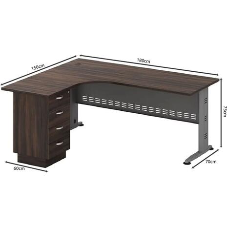 SUPERIOR Γραφείο Αριστερή Γωνία - Απόχρωση Γκρι - Σκούρο Καρυδί (ΕΟ703,L1)