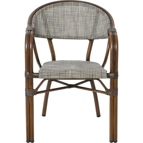 VEGERA Πολυθρόνα Dining Αλουμίνιο Βαφή Καρυδί Textilene Μπεζ, Στοιβαζόμενη (Ε258,11)