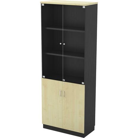 ΒΙΒΛΙΟΘΗΚΗ Γραφείου με Πόρτες Γυάλινες, Ντουλάπι Δίφυλλο, Απόχρωση Dark Grey - Beech (ΕΟ992)