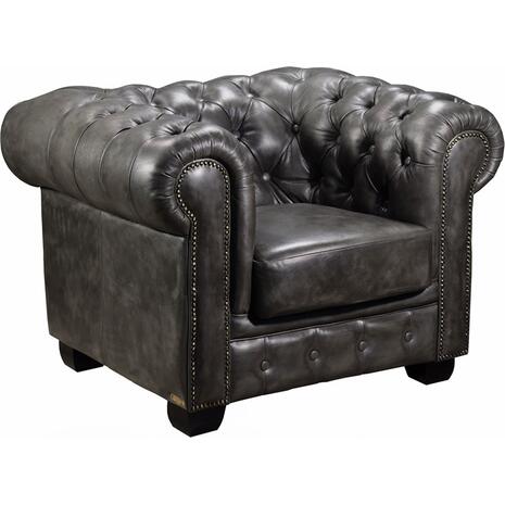 CHESTERFIELD Birmingham Πολυθρόνα Σαλονιού Καθιστικού, Δέρμα Antique Grey (Ε9574,12)