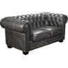 CHESTERFIELD Birmingham Kαναπές 2Θέσιος Σαλονιού Καθιστικού, Δέρμα Antique Grey (Ε9574,22)