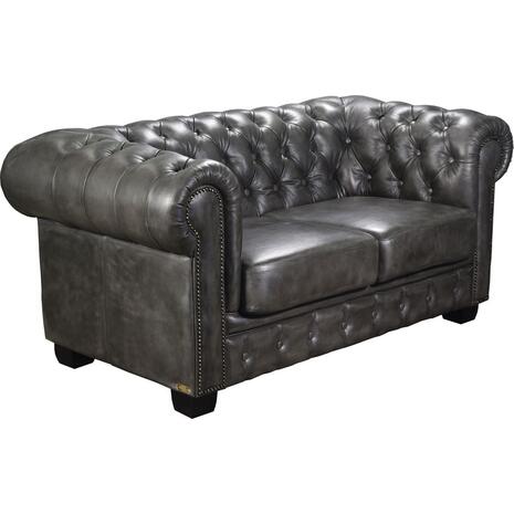 CHESTERFIELD Birmingham Kαναπές 2Θέσιος Σαλονιού Καθιστικού, Δέρμα Antique Grey (Ε9574,22)