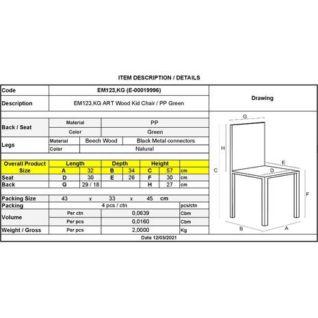 ART Wood Kid Καρέκλα Ξύλο - PP Πράσινο (σετ 4 τεμαχίων) (ΕΚ723,G)