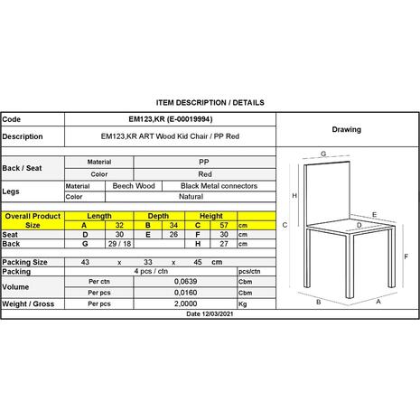 ART Wood Kid Καρέκλα Ξύλο - PP Κόκκινο (σετ 4 τεμαχίων) (ΕΚ723,R)