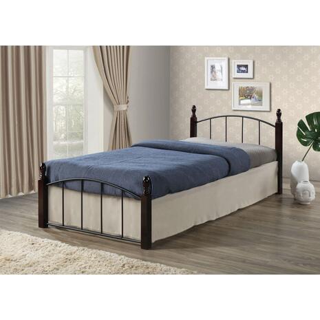 ARAGON Κρεβάτι Μονό, για Στρώμα 90x190cm, Μέταλλο Βαφή Μαύρο - Ξύλο Καρυδί (Ε8096)