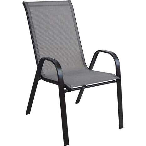 RIO Πολυθρόνα Στοιβαζόμενη Κήπου, Μέταλλο Βαφή Μαύρο, Textilene Γκρι (4,20kg) (Ε270,4)