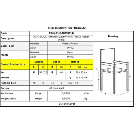 ACAPULCO Πολυθρόνα Μέταλλο Βαφή Άσπρο, Rattan Άσπρο (Ε245,Α1)