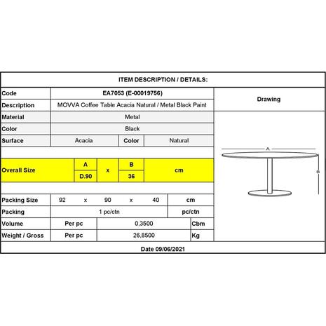 MOVVA Τραπεζάκι Σαλονιού Καθιστικού, Μέταλλο Βαφή Μαύρο, Ξύλο Ακακία Φυσικό (ΕΑ7053)
