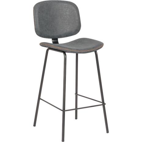 BARLEY Σκαμπό ΒAR με Πλάτη, Μέταλλο Βαφή Μαύρο, PU Απόχρωση Vintage Grey (σετ 2 τεμαχίων) (ΕΜ774,1)