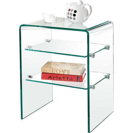 GLASSER Κομοδίνο Clear  2 Ράφια - Γυαλί 10mm / 6mm (ΕΜ729)