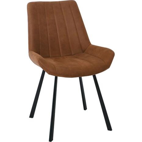 MATT Καρέκλα Τραπεζαρίας Μέταλλο Βαφή Μαύρο, Ύφασμα Suede Καφέ (σετ 4 τεμαχίων) (ΕΜ790,2)