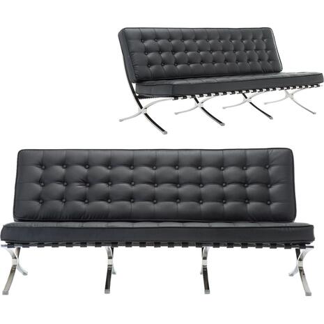 BARCELONA τ. Καναπές Σαλονιού Καθιστικού 3Θέσιος Inox - Pu Μαύρο (Ε968,32)